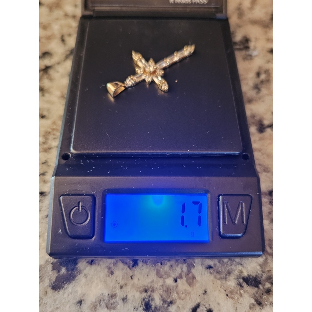 14K Solid Yellow Gold 19.5" Necklace 1.6g CZ 10K Gold 1.35" Cross Pendant 1.7g - Picture 4 of 5
